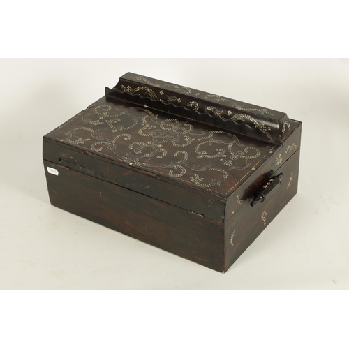 186 - AN UNUSUAL MID 19TH CENTURY MONGHYR ANGLO INDIAN HARDWOOD AND IVORY MARQUETRY INLAID WRITING BOX the... 