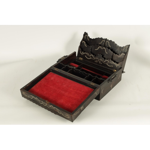 186 - AN UNUSUAL MID 19TH CENTURY MONGHYR ANGLO INDIAN HARDWOOD AND IVORY MARQUETRY INLAID WRITING BOX the... 