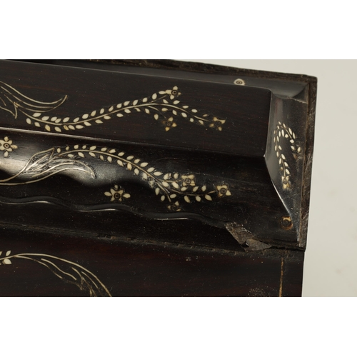 186 - AN UNUSUAL MID 19TH CENTURY MONGHYR ANGLO INDIAN HARDWOOD AND IVORY MARQUETRY INLAID WRITING BOX the... 