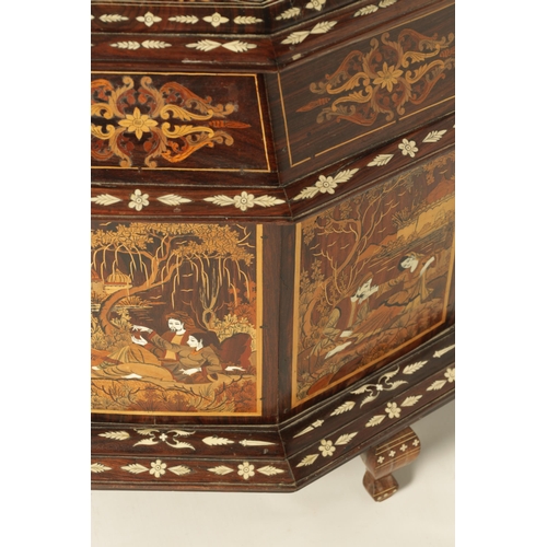 190 - A LARGE EARLY 20TH CENTURY ANGLO INDIAN DECAGONAL SHAPED MARQUETRY INLAID HARDWOOD CASKET finely inl... 