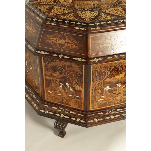 190 - A LARGE EARLY 20TH CENTURY ANGLO INDIAN DECAGONAL SHAPED MARQUETRY INLAID HARDWOOD CASKET finely inl... 