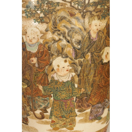 194 - A PAIR OF JAPANESE MEIJI PERIOD SATSUMA VASES Finely painted with scholars and children in a garden ... 