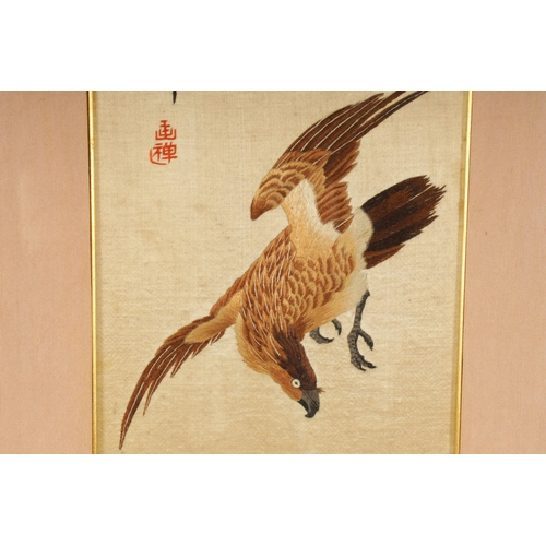 195 - A PAIR OF 19TH CENTURY CHINESE RAISED SILK EMBROIDERED PICTURES depicting flower sprays and birds - ... 