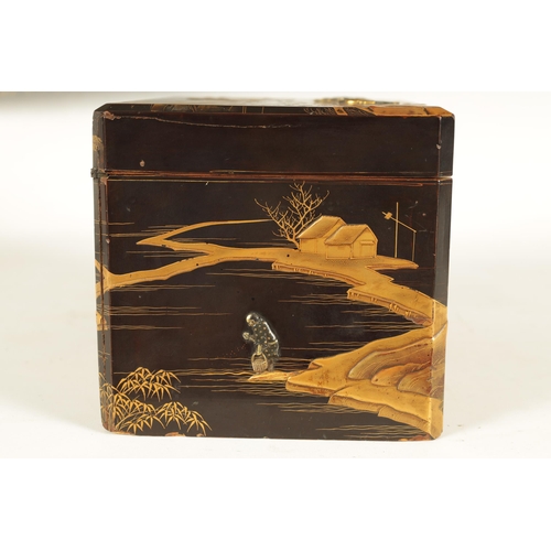 199 - A FINE JAPANESE MEIJI PERIOD BLACK AND GOLD LACQUER WORK TEA CADDY decorated with all over gilded la... 