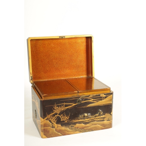 199 - A FINE JAPANESE MEIJI PERIOD BLACK AND GOLD LACQUER WORK TEA CADDY decorated with all over gilded la... 