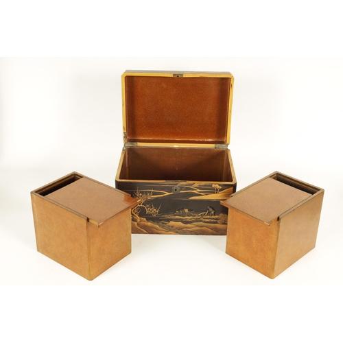 199 - A FINE JAPANESE MEIJI PERIOD BLACK AND GOLD LACQUER WORK TEA CADDY decorated with all over gilded la... 