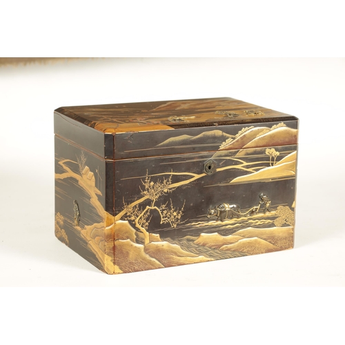 199 - A FINE JAPANESE MEIJI PERIOD BLACK AND GOLD LACQUER WORK TEA CADDY decorated with all over gilded la... 