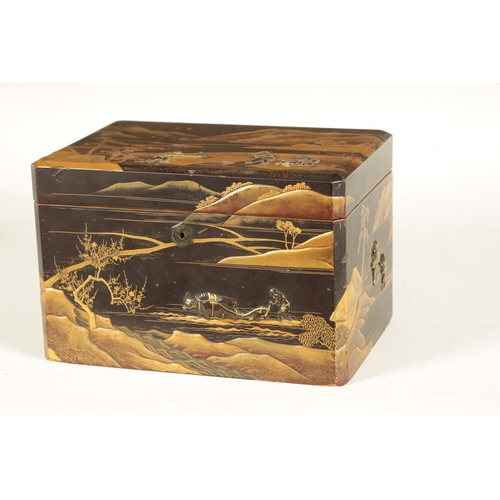 199 - A FINE JAPANESE MEIJI PERIOD BLACK AND GOLD LACQUER WORK TEA CADDY decorated with all over gilded la... 