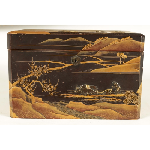 199 - A FINE JAPANESE MEIJI PERIOD BLACK AND GOLD LACQUER WORK TEA CADDY decorated with all over gilded la... 