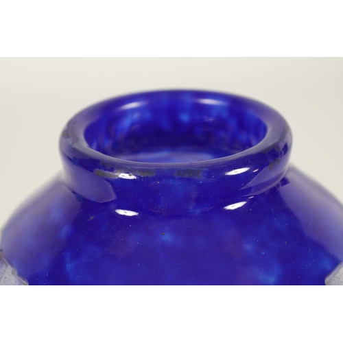 2 - DAVID GUERON FOR DEGUE. A 1930'S FRENCH ART DECO GLASS VASE of ovoid form with collar neck, cased in... 