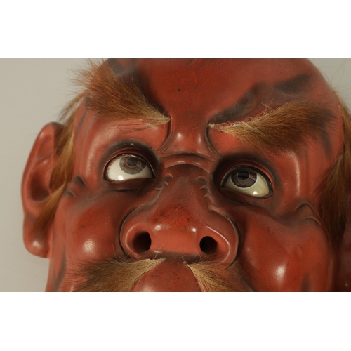 200 - A GROUP OF THREE JAPANESE MEIJI PERIOD LACQUER WORK FACE MASKS realistically modelled with painted e... 