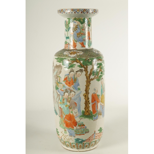 201 - A LATE 18TH/EARLY 19TH CENTURY CHINESE FAMILLE VERTE CYLINDRICAL VASE with flared rim and slender ne... 