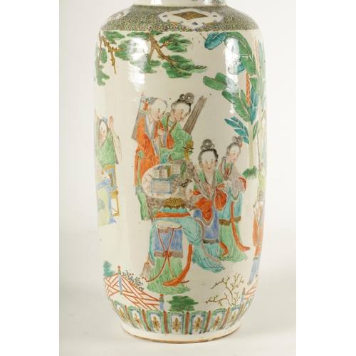 201 - A LATE 18TH/EARLY 19TH CENTURY CHINESE FAMILLE VERTE CYLINDRICAL VASE with flared rim and slender ne... 