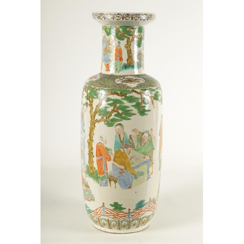 201 - A LATE 18TH/EARLY 19TH CENTURY CHINESE FAMILLE VERTE CYLINDRICAL VASE with flared rim and slender ne... 