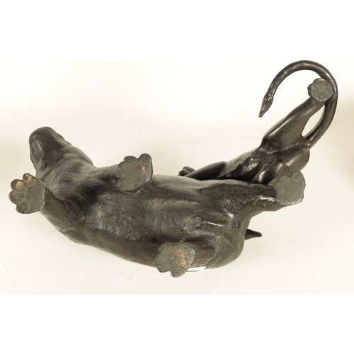 206 - AN UNUSUAL MEIJI PERIOD JAPANESE PATINATED BRONZE ANIMAL GROUP depiciting a hippo and a tiger - moun... 