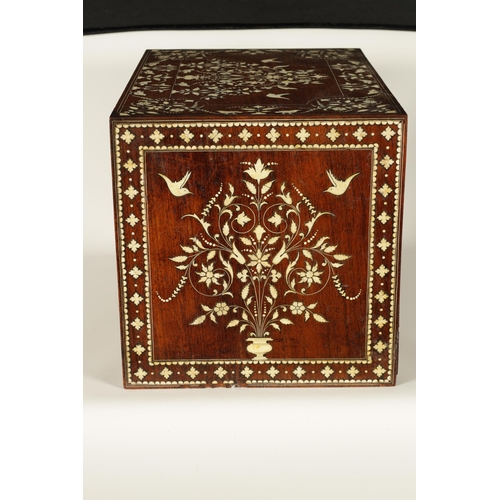 208 - A GOOD 19TH CENTURY ANGLO INDIAN HARDWOOD AND IVORY INLAID TABLE CABINET fitted small drawers to the... 