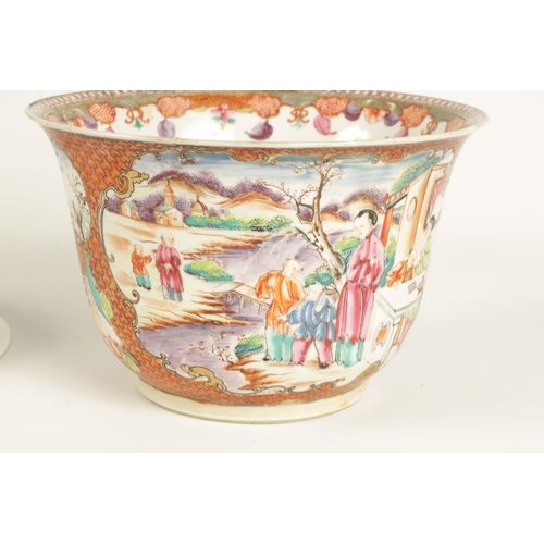 209 - AN 18TH CENTURY CHINESE FAMILLE ROSE BOWL ON STAND brightly coloured with panelled figural scenes an... 