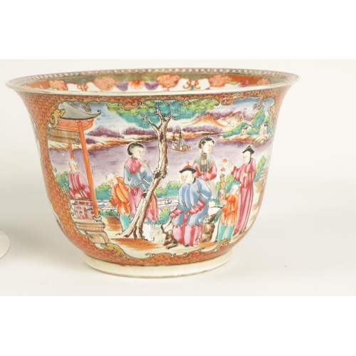 209 - AN 18TH CENTURY CHINESE FAMILLE ROSE BOWL ON STAND brightly coloured with panelled figural scenes an... 