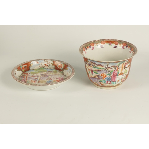 209 - AN 18TH CENTURY CHINESE FAMILLE ROSE BOWL ON STAND brightly coloured with panelled figural scenes an... 