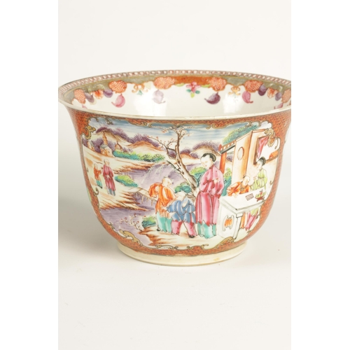 209 - AN 18TH CENTURY CHINESE FAMILLE ROSE BOWL ON STAND brightly coloured with panelled figural scenes an... 