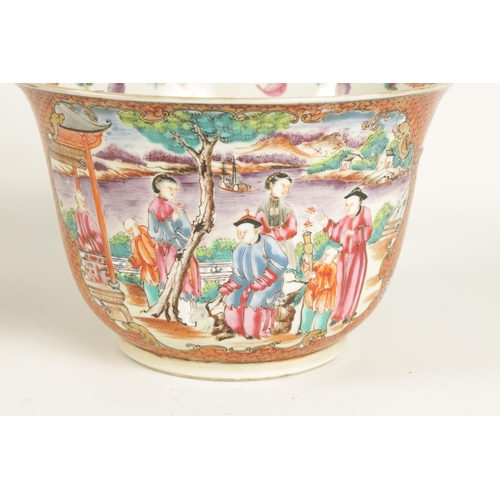 209 - AN 18TH CENTURY CHINESE FAMILLE ROSE BOWL ON STAND brightly coloured with panelled figural scenes an... 