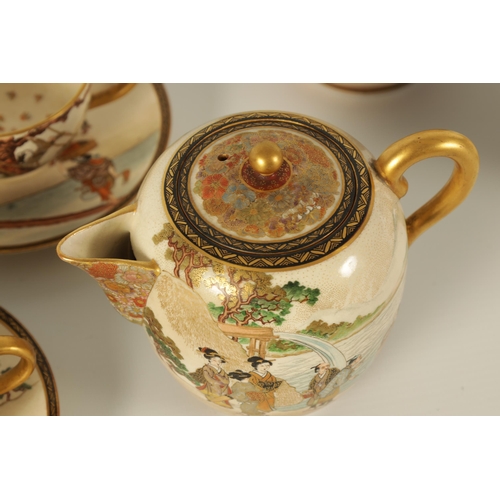 214 - A FINE JAPANESE MEIJI PERIOD SATSUMA TEA SERVICE comprising teapot, covered sugar bowl, hot water ju... 