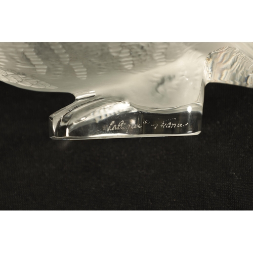 22 - A LALIQUE FRANCE FROSTED GLASS BIRD SCULPTURE modelled as a crouched Partridge - engraved signature ... 