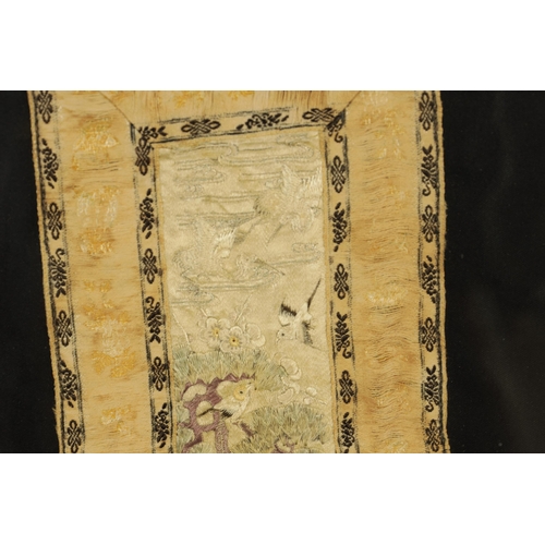 226 - A 19TH CENTURY CHINESE SILK EMBROIDERED BADGE OF RANK with gold and silver thread, finely decorated ... 