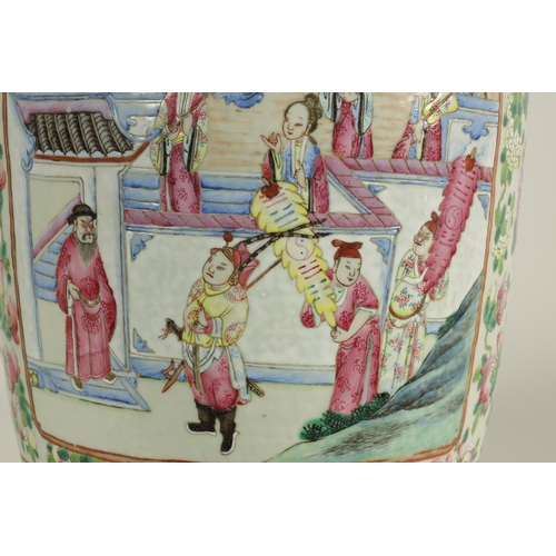 228 - AN EARLY 20TH CENTURY CHINESE FAMILLE ROSE PORCELAIN VASE of baluster form having scenic panels amon... 