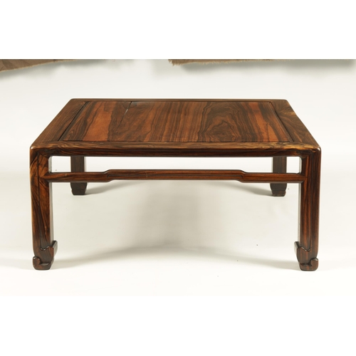 236 - A LATE 19TH CENTURY CHINESE CALAMANDER SQUARE LOW TABLE with panelled top raised on moulded square l... 