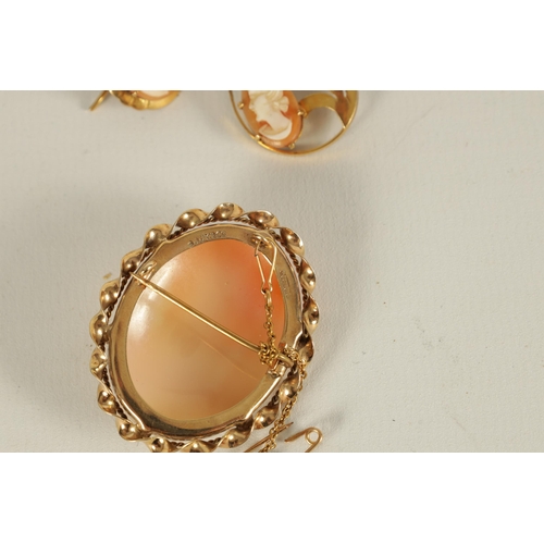 238 - A COLLECTION OF 9CT GOLD CAMEO JEWELLERY Comprising of an oval brooch, pendant, and two pairs of ear... 