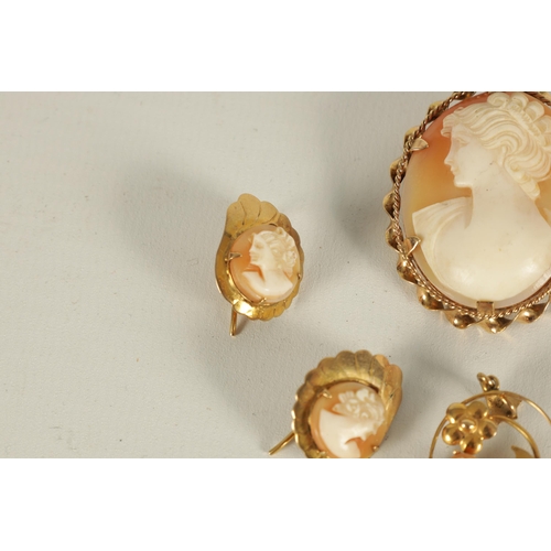 238 - A COLLECTION OF 9CT GOLD CAMEO JEWELLERY Comprising of an oval brooch, pendant, and two pairs of ear... 