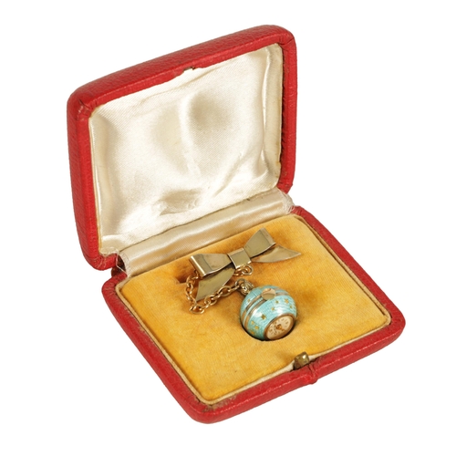 251 - AN UNUSUAL MID 20TH CENTURY SWISS SILVER AND GUILLOCHE ENAMEL BALL WATCH BROOCH the 0.75