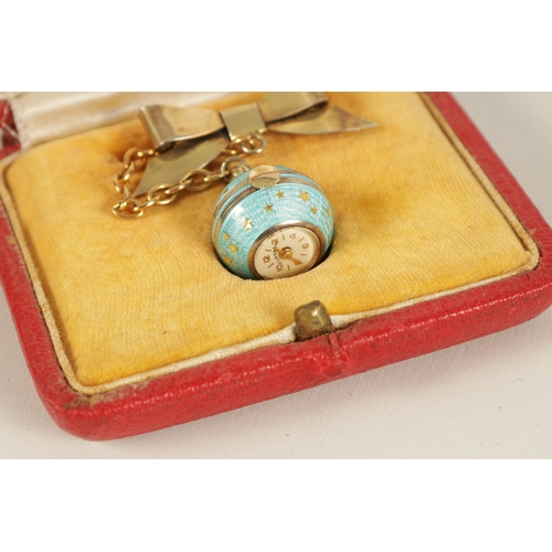 251 - AN UNUSUAL MID 20TH CENTURY SWISS SILVER AND GUILLOCHE ENAMEL BALL WATCH BROOCH the 0.75