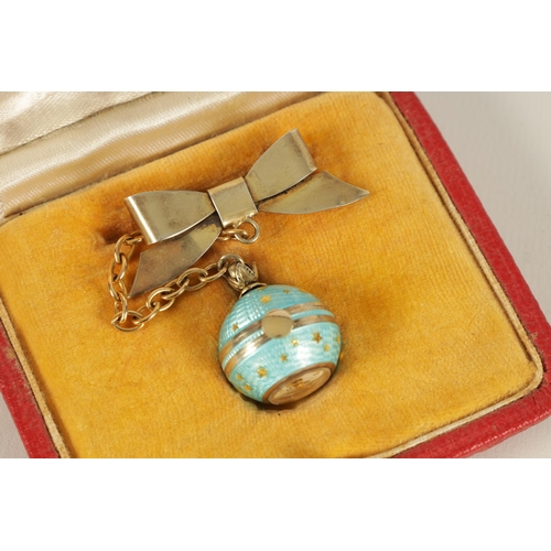 251 - AN UNUSUAL MID 20TH CENTURY SWISS SILVER AND GUILLOCHE ENAMEL BALL WATCH BROOCH the 0.75