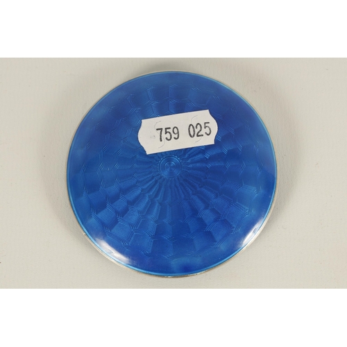 254 - AN MID 20TH CENTURY AUSTRIAN .935 SILVER AND GUILLOCHE ENAMEL POWDER COMPACT the lid with rich blue ... 