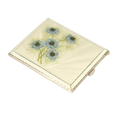 258 - A MID 20TH CENTURY SILVER AND GUILLOCHE ENAMEL CIGARETTE CASE with handpainted floral sprays over a ... 