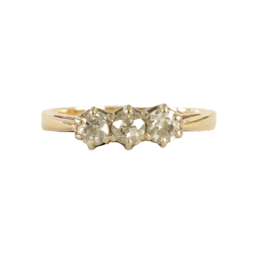 275 - A LADIES 9CT YELLOW GOLD THREE STONE DIAMOND RING app. 0.9ct in total, weight app 1.8g, size J/K