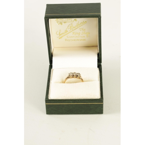 275 - A LADIES 9CT YELLOW GOLD THREE STONE DIAMOND RING app. 0.9ct in total, weight app 1.8g, size J/K