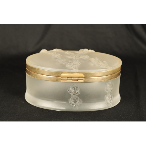 29 - LALIQUE, FRANCE. A 20TH CENTURY COPPELIA OVAL FROSTED GLASS DRESSING TABLE BOX decorated with Roses,... 