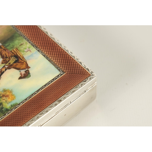 291 - A PAIR EARLY 20TH CENTURY CONTINENTAL SILVER AND ENAMEL TABLE CIGARETTE BOXES the lids with handpain... 