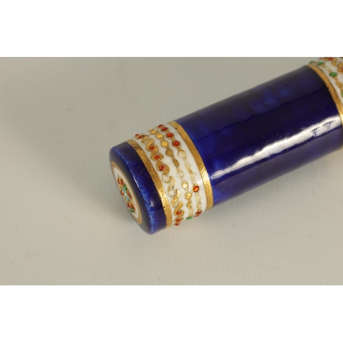 292 - A 19TH CENTURY FRENCH ROYAL BLUE PORCELAIN AND SILVER GILT METAL MOUNTED CYLINDRICAL CONTAINER with ... 