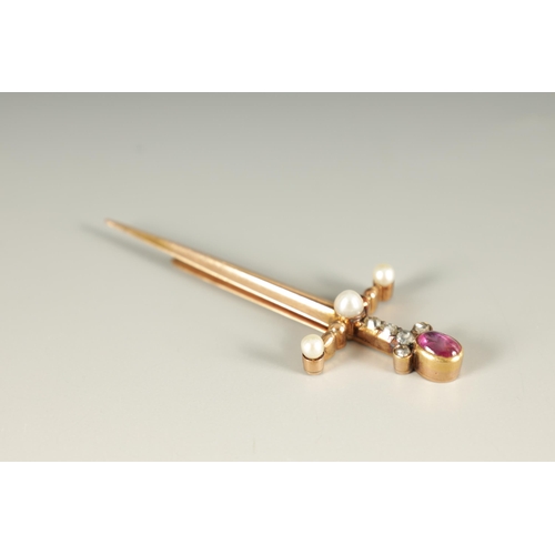 293 - A LATE 19TH CENTURY FABERGE 14CT GOLD RUBY, DIAMOND AND PEARL BOOKMARK, WORKMASTER AUGUST HOLLMING (... 