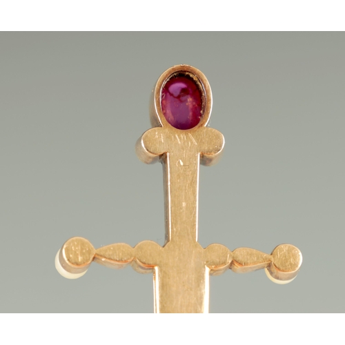 293 - A LATE 19TH CENTURY FABERGE 14CT GOLD RUBY, DIAMOND AND PEARL BOOKMARK, WORKMASTER AUGUST HOLLMING (... 