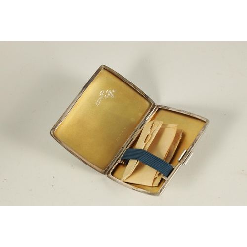 296 - A MID 20TH CENTURY SILVER AND GUILLOCHE ENAMEL LADIES CIGARETTE CASE decorated with blue forget-me-n... 