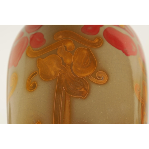 41 - AN UNUSUAL ART NOVEAU BURMANTOFTS FAIENCE LUSTRE FLORAL VASE BY JOSEPH WALMSLEY depiciting leafing f... 