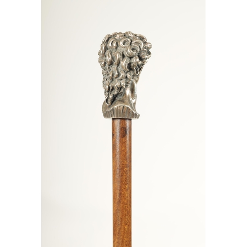 433 - A LATE 19TH CENTURY CONTINENTAL CAST SILVER MOUNTED FIGURE HEAD WALKING CANE realistically modelled ... 