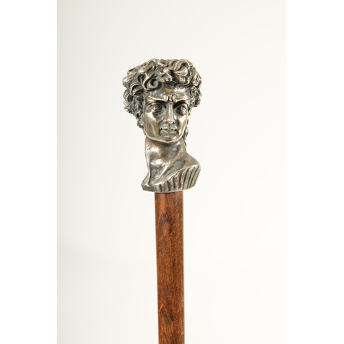 433 - A LATE 19TH CENTURY CONTINENTAL CAST SILVER MOUNTED FIGURE HEAD WALKING CANE realistically modelled ... 