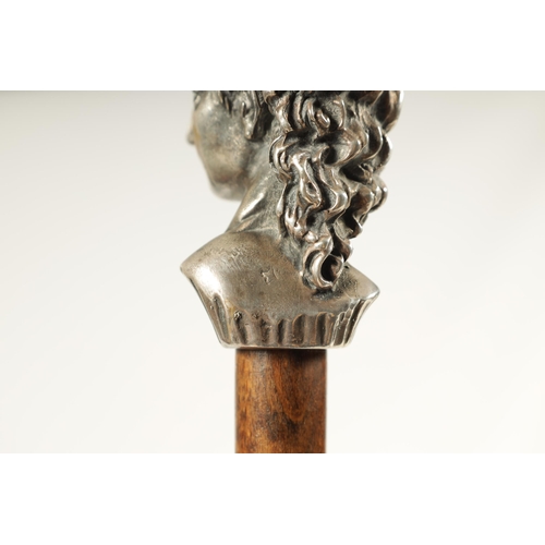 433 - A LATE 19TH CENTURY CONTINENTAL CAST SILVER MOUNTED FIGURE HEAD WALKING CANE realistically modelled ... 