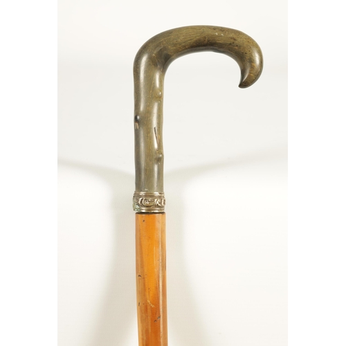 437 - A LATE 19TH CENTURY RHINOCEROS HORN HANDLED SWORD STICK the horn handle carved to simulate hawthorn ... 